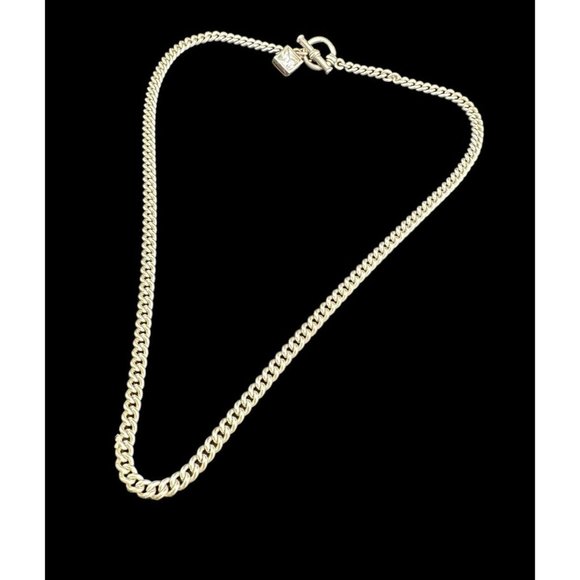 Necklace Sterling Silver Round Chain Link Square Cubic Zirconia Pendant Toggle - Picture 5 of 7